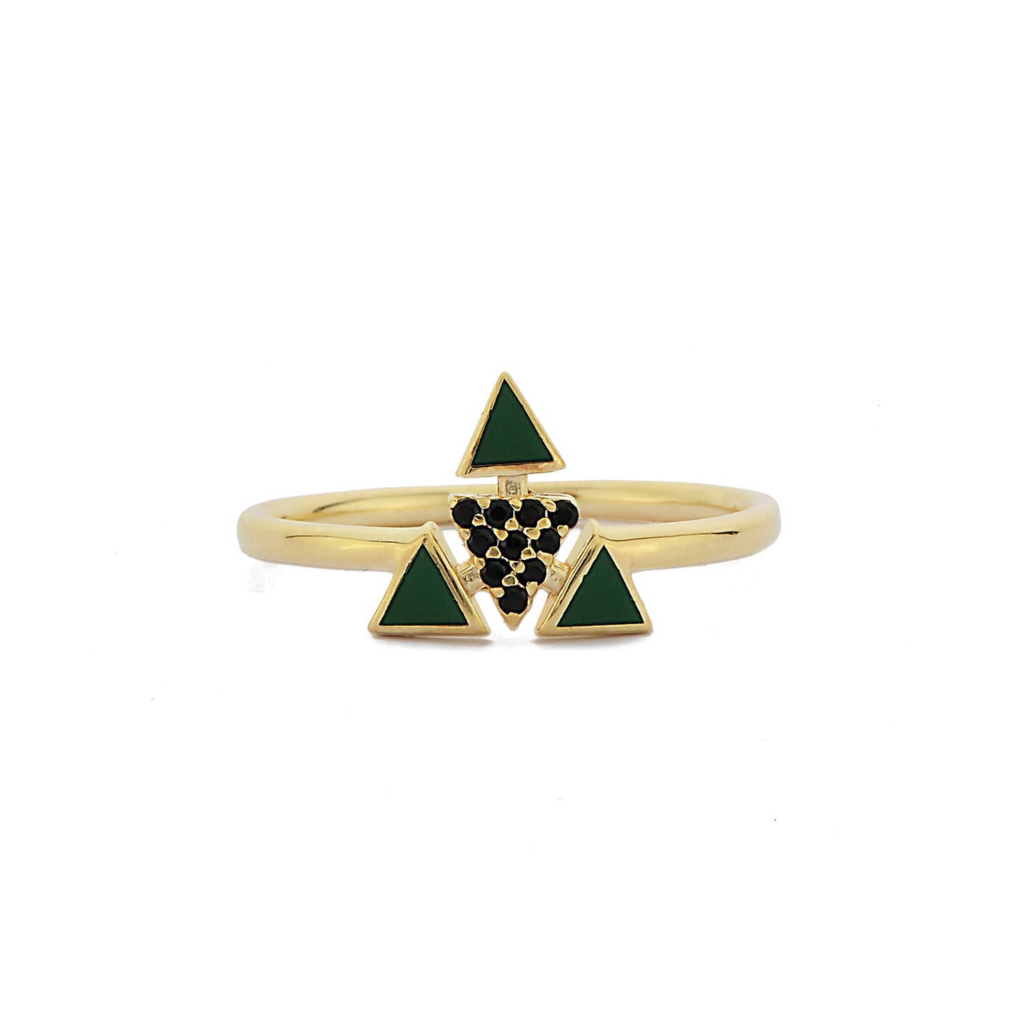 Driehoekig Emailring Zwart Diamanten Gouden Dames Ring