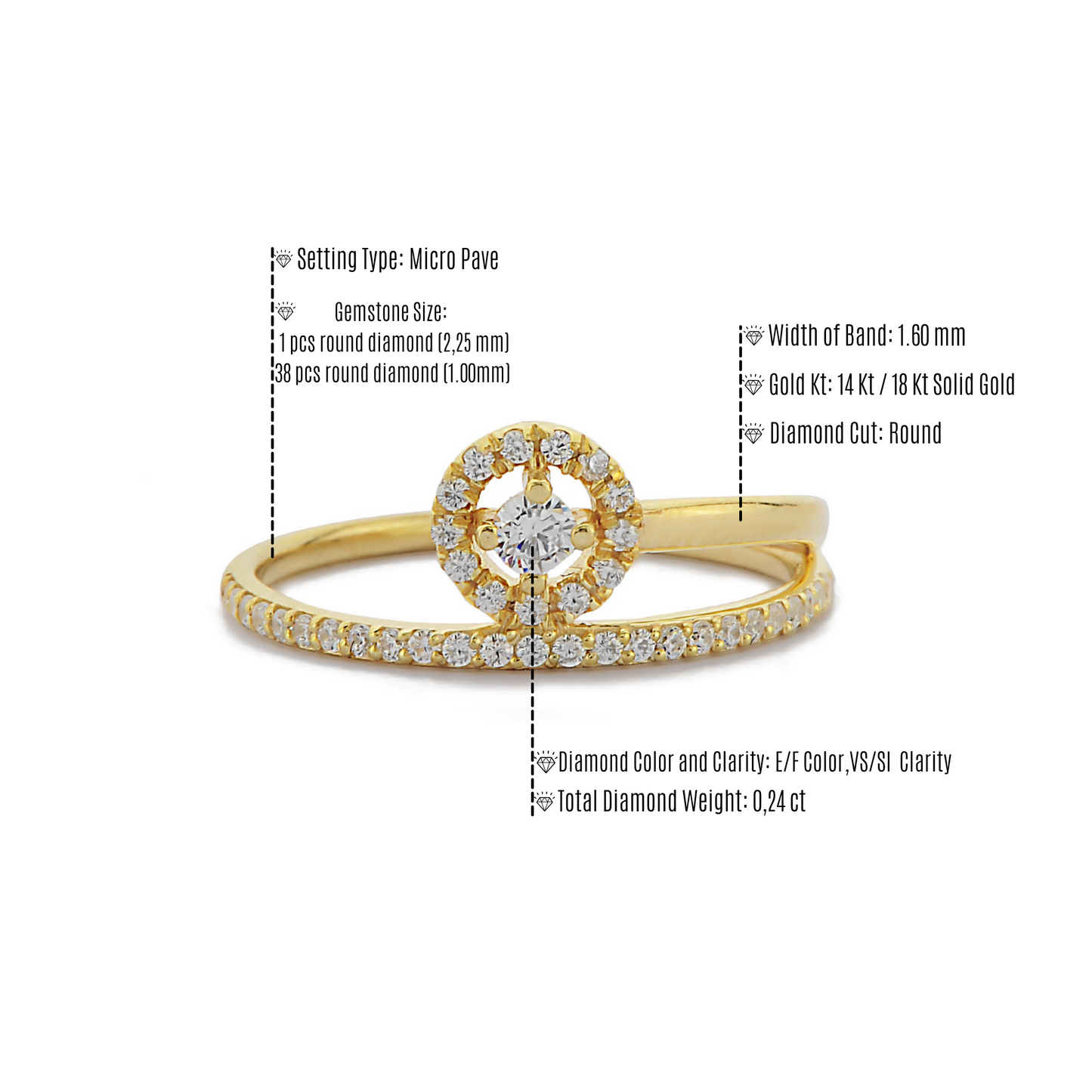 Cluster Diamond Solid Gold Ring / Enhancer Diamond Band Ring / Minimalist Solitaire Ring / 14k 18k Stackable Ring / Engagement Wedding Ring