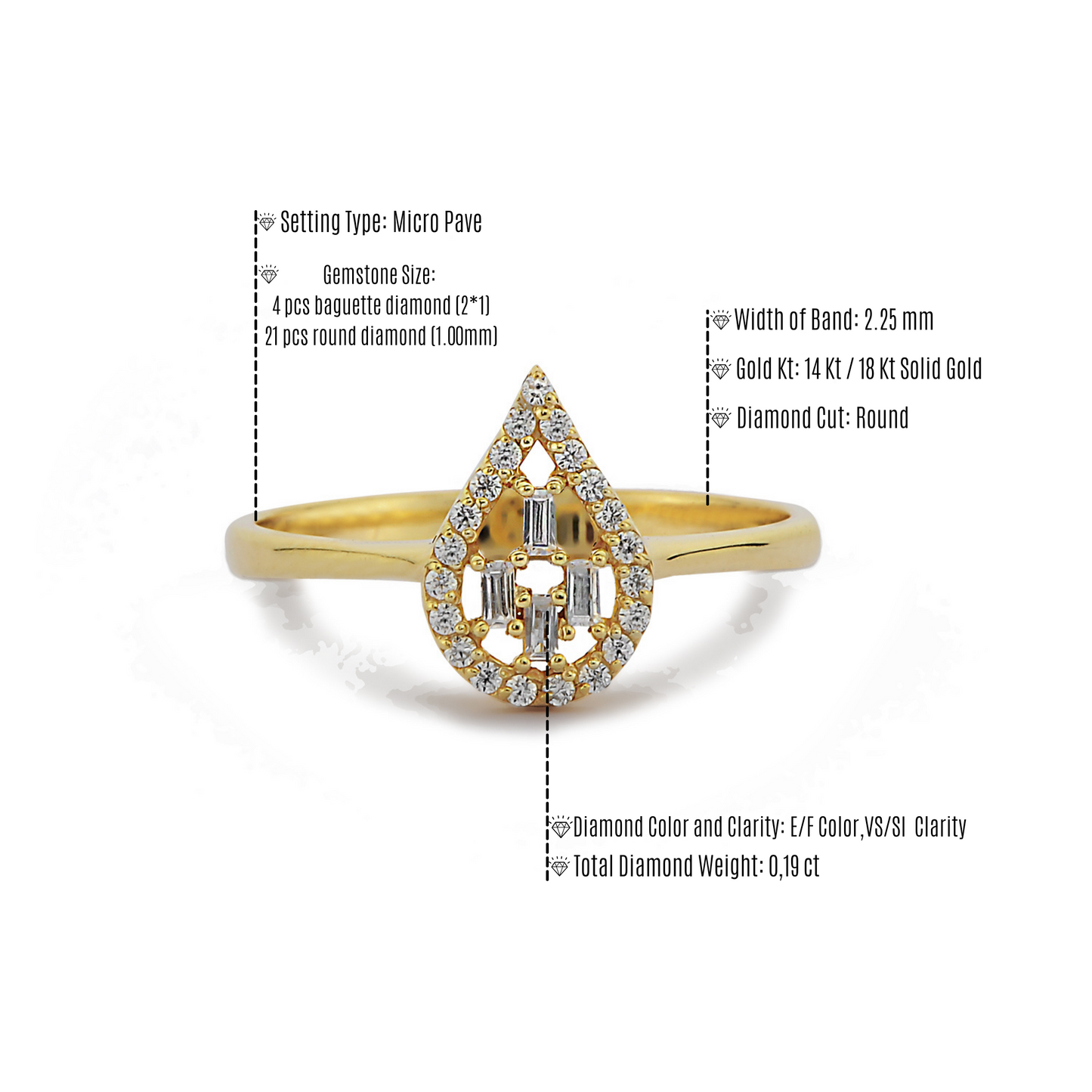 Druppel Diamanten Gouden Dames Ring