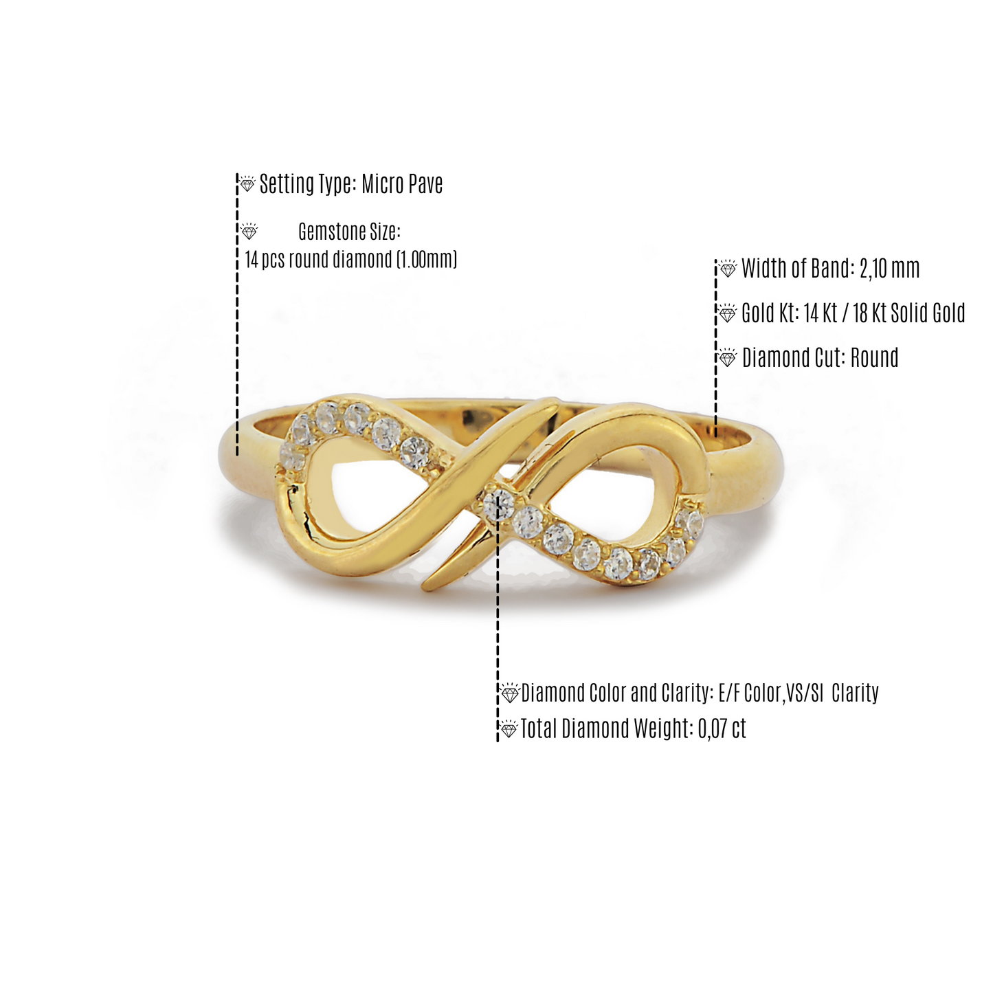 Oneindig Gevormde Diamanten Ring, Golvende Gebogen Gouden Ring, Handgemaakte Gelaagde Diamanten Verlovingsring En Trouwring