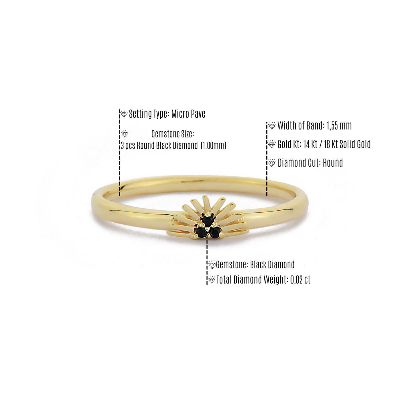 Trio Zwarte Diamanten Massief Gouden Dames Ring