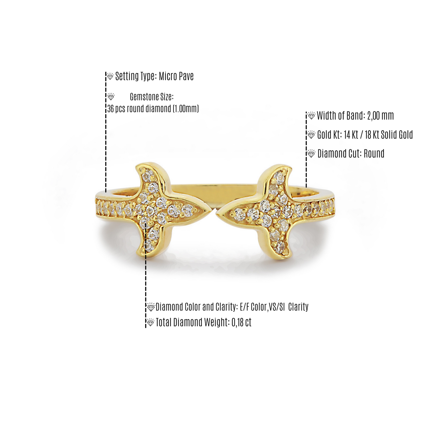 Minimalistische Cluster Diamanten Gouden Ring, Handgemaakte Gebogen 14k Massief Gouden Verlovingsring