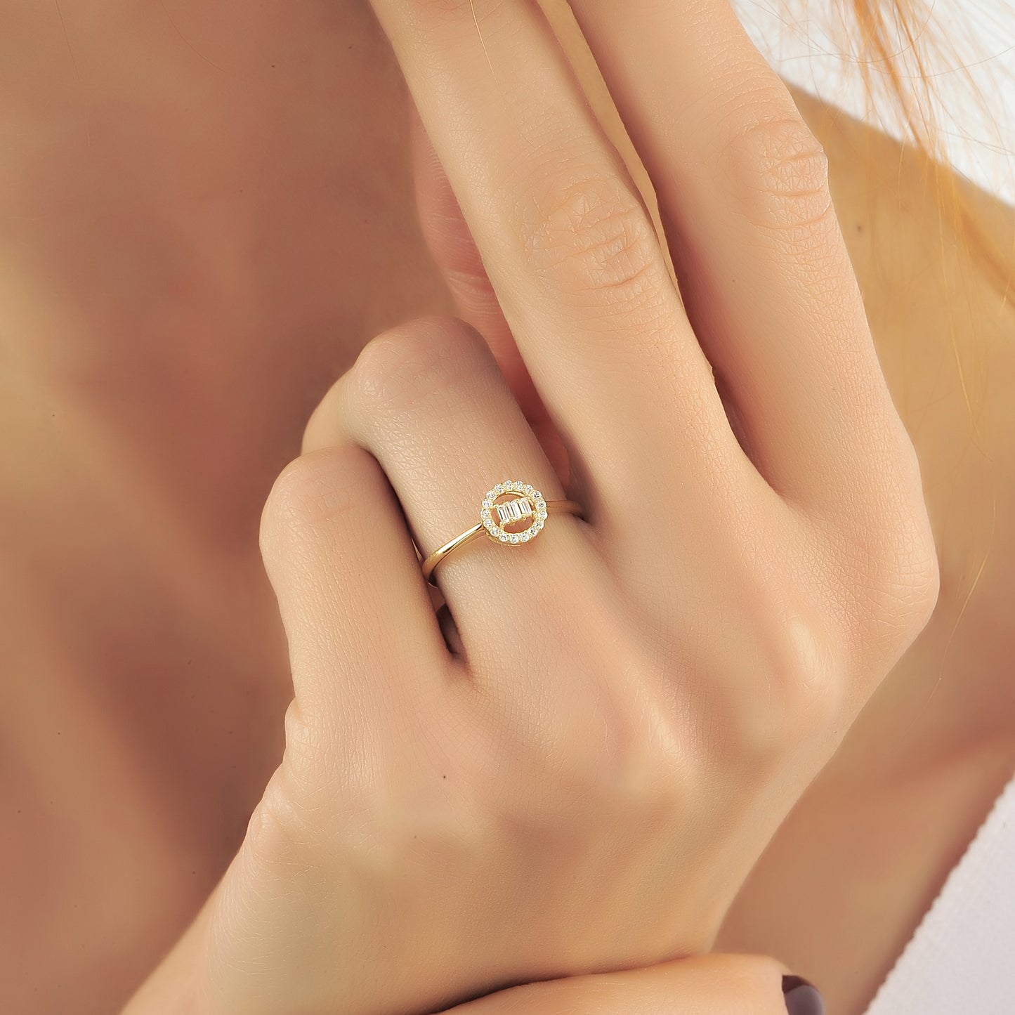 Stokbrood Cluster Diamanten Trouwring, Handgemaakte 14k Massief Gouden En Ronde Cocktailring