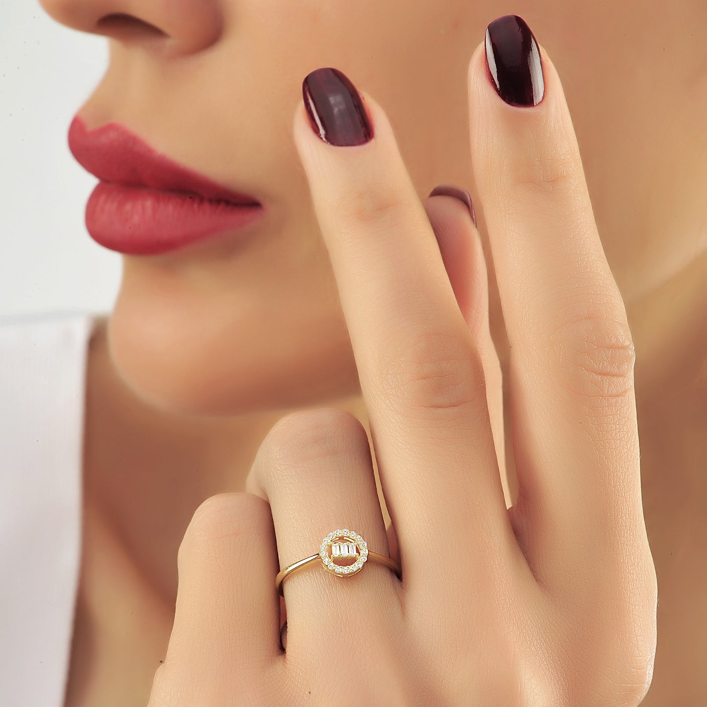 Stokbrood Cluster Diamanten Trouwring, Handgemaakte 14k Massief Gouden En Ronde Cocktailring