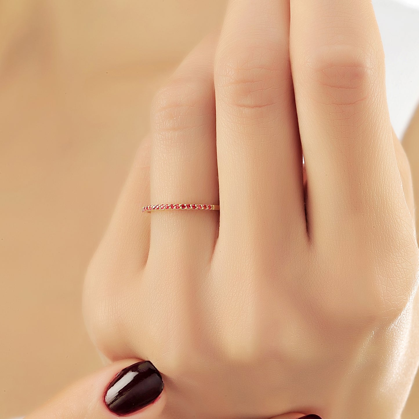 1,10 mm Rode Robijn Minimalistische Gouden Dames Ring