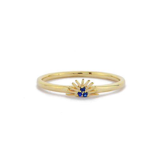 Trio Blauwe Saffier Diamanten Massief Gouden Dames Ring