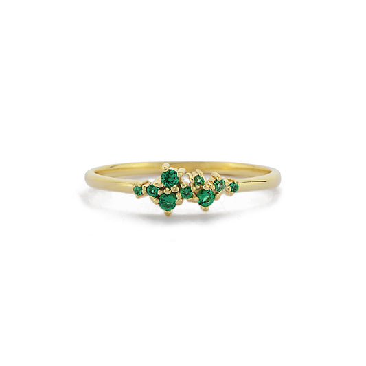 Cluster Ronde Groene Smaragd Diamanten Ring Speciale Gelegenheden, Handgemaakte Gebogen Zwarte Diamant Aangepaste Minimalistische Ontwerprp