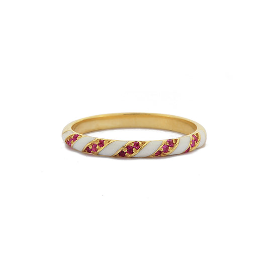 Enemal Rode Robijn Diamant Gepersonaliseerde Ring, Handgemaakte 14k en 18k Massief Gouden Halve Eeuwigheid Enemal Band Ring Voor Valentijnsdag