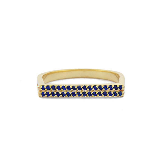 Dubbele Band Blauwe Saffier Diamanten Ring, Handgemaakte Gebogen Aangepaste Ontwerp 14k 18k Golid Gouden Ring