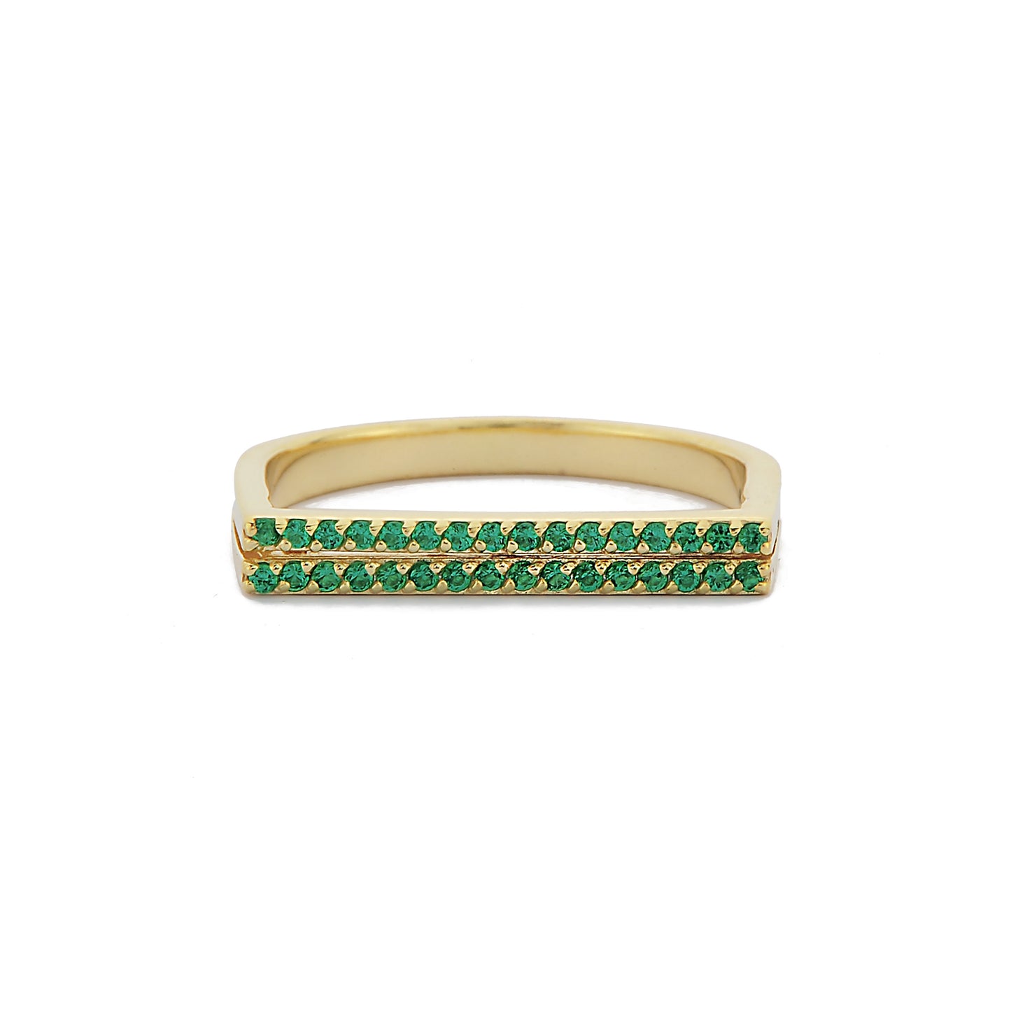 Dubbele Band Groene Smaragd Diamanten Ring, Handgemaakte Gebogen Aangepaste Ontwerp 14k 18k Golid Gouden Ring