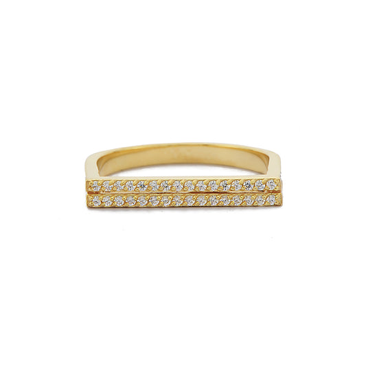 Dubbele Band Witte Diamanten Ring, Handgemaakte Gebogen Aangepaste Ontwerp 14k 18k Golid Gouden Ring
