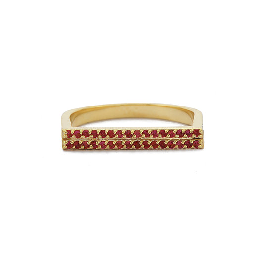 Gouden Dubbele Band Rode Robijn Dames Diamanten Ring