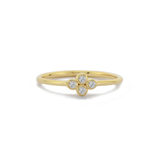 Vier Steen Wit Diamanten Ring Trouwring, Handgemaakte Zwarte Diamant Solitaire 14k 18k Massief Gouden Ring Voor Porposal