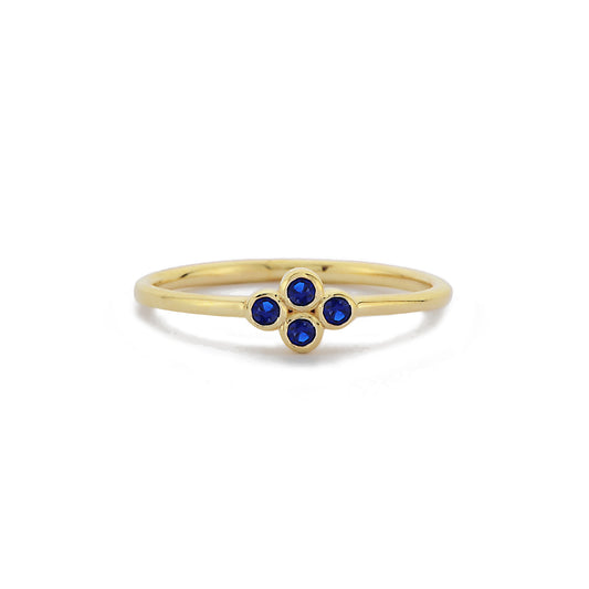 Vier Steen Blauwe Saffier Diamanten Ring Trouwring, Handgemaakte Zwarte Diamant Solitaire 14k 18k Massief Gouden Ring Voor Porposal