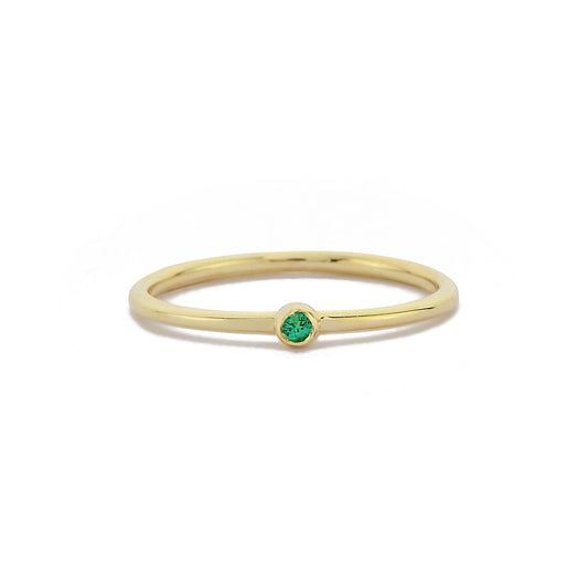 Minimalistische Ring Met Groene Smaragd Diamanten Futuristische Ring, Eenvoudige Handgemaakte 14k Solitaire Massief Gouden Ring