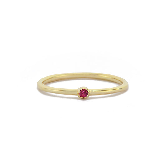 Minimalistische Ring Met Rode Robijn Diamanten Futuristische Ring, Eenvoudige Handgemaakte 14k Solitaire Massief Gouden Ring