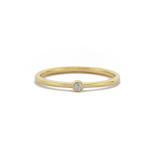 Minimalistische Ring Met Witte Diamanten Futuristische Ring, Eenvoudige Handgemaakte 14k Solitaire Massief Gouden Ring