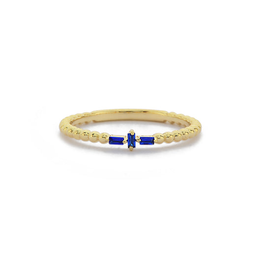 Blauwe Saffier Kralen Kruis Gouden Minimalistische Cluster Ring