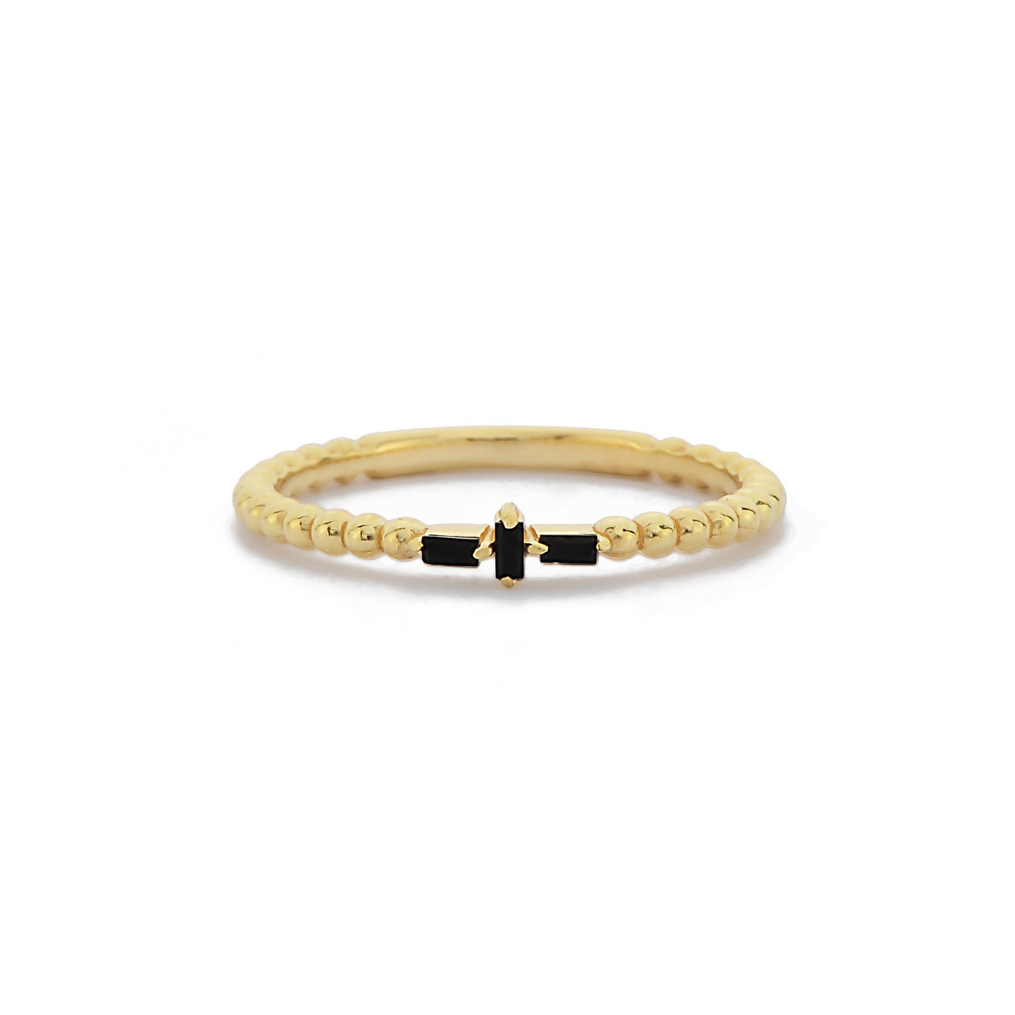 Zwarte Diamanten Kralen Band Ring, Handgemaakte Minimalistische Cross Cluster 14k Massief Gouden Ring
