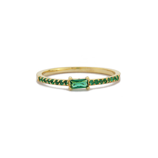 Stokbrood en Ronde Cluster Groene Smaragd Ring Voor Verloving, Handgemaakte Halve Eeuwigheid Smaragd 14k Massief Gouden Ring
