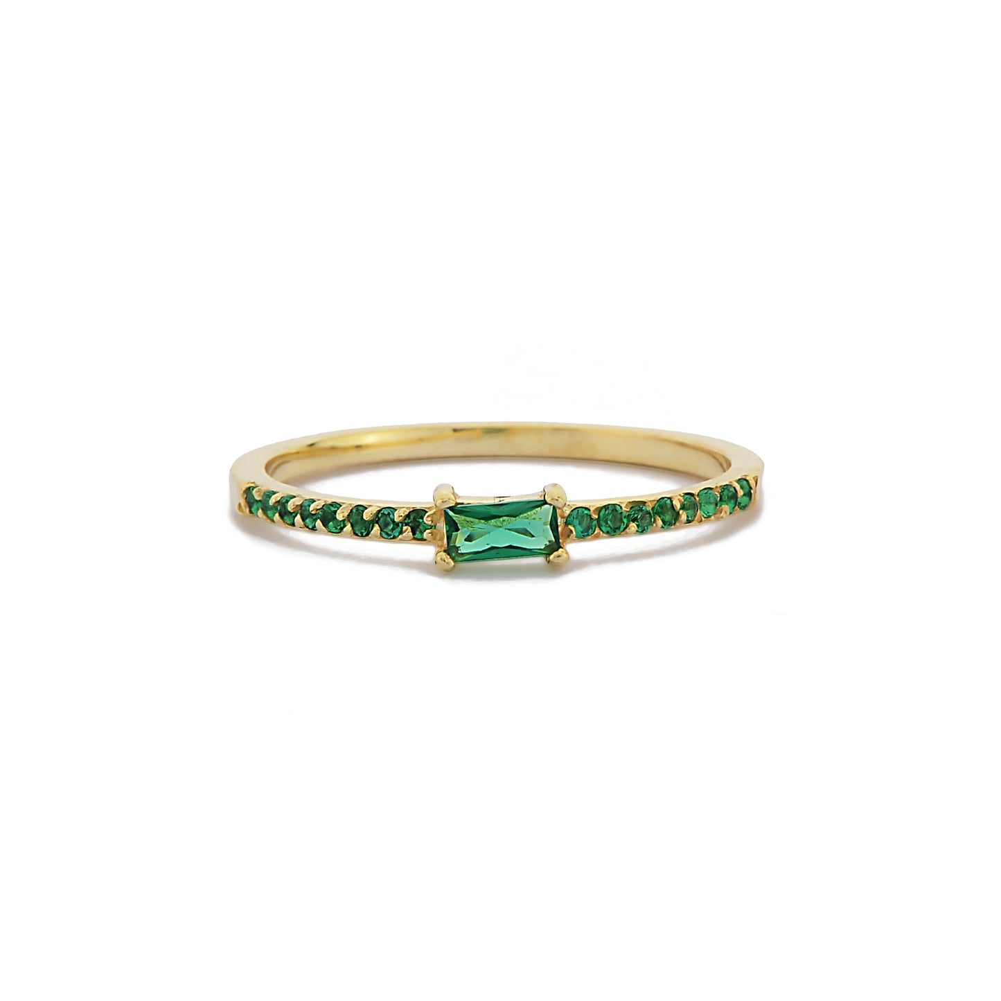 Stokbrood en Ronde Cluster Groene Smaragd Ring Voor Verloving, Handgemaakte Halve Eeuwigheid Smaragd 14k Massief Gouden Ring