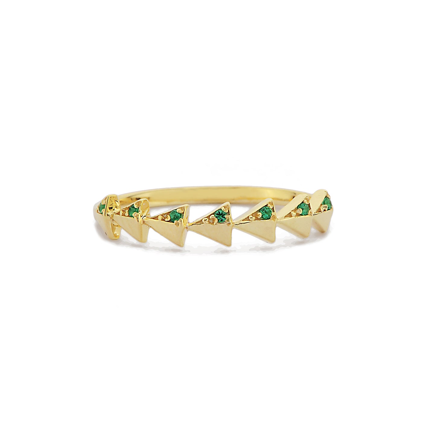 Driehoek Vormige Halve Eeuwigheid Ring, Driehoek Cluster Groene Smaragd Diamanten Ring, Handgemaakte 14k Gouden Gebogen Golvende Ring