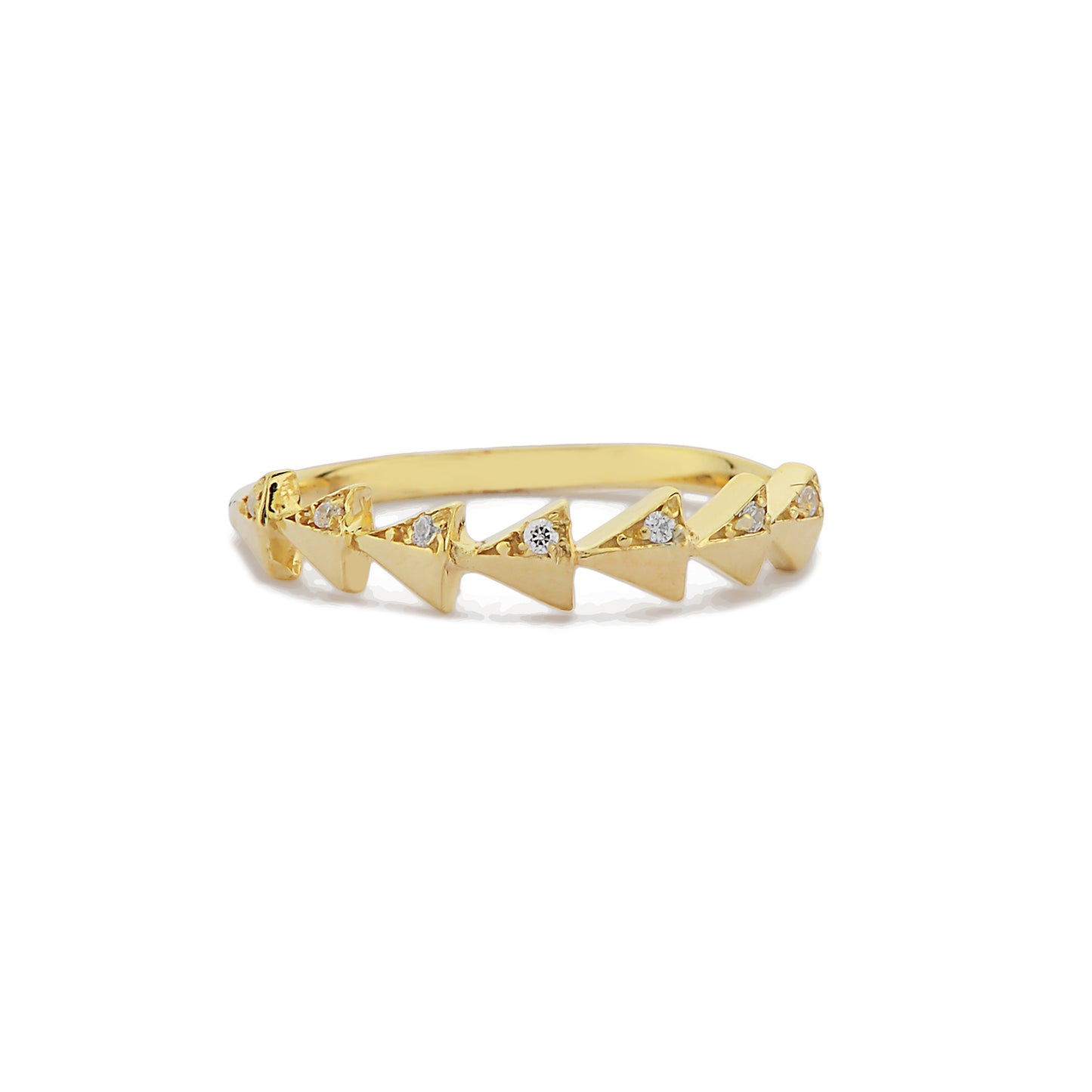 Driehoek Vormige Halve Eeuwigheid Ring, Driehoek Cluster Witte Diamanten Ring, Handgemaakte 14k Gouden Gebogen Golvende Ring
