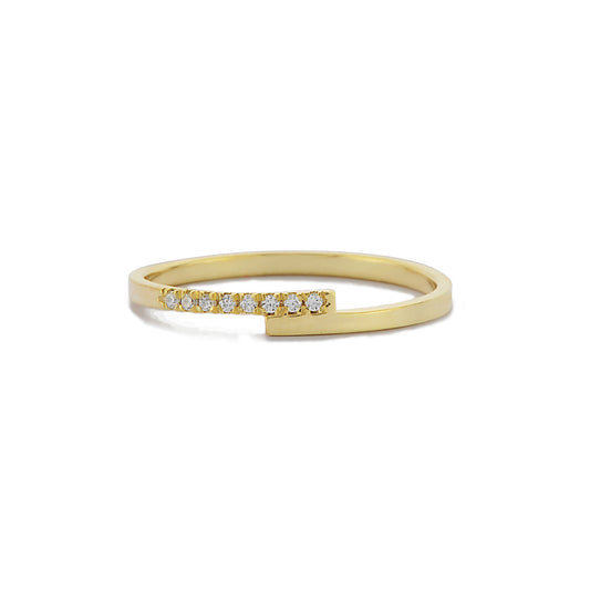 Parallelle Minimalistische Diamanten Bandring, Kruis Over Kleine Diamanten Clusterring, Handgemaakte 14k 18k Massief Gouden Ring