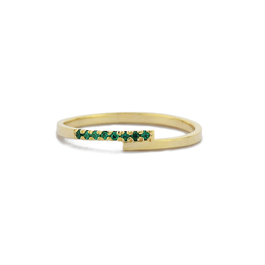 Parallelle Minimalistische Groene Smaragd Diamanten Bandring, Kruis Over Kleine Diamanten Clusterring, Handgemaakte 14k 18k Massief Gouden Ring