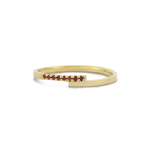 Parallelle Minimalistische Rode Robijn Diamanten Bandring, Kruis Over Kleine Diamanten Clusterring, Handgemaakte 14k 18k Massief Gouden Ring