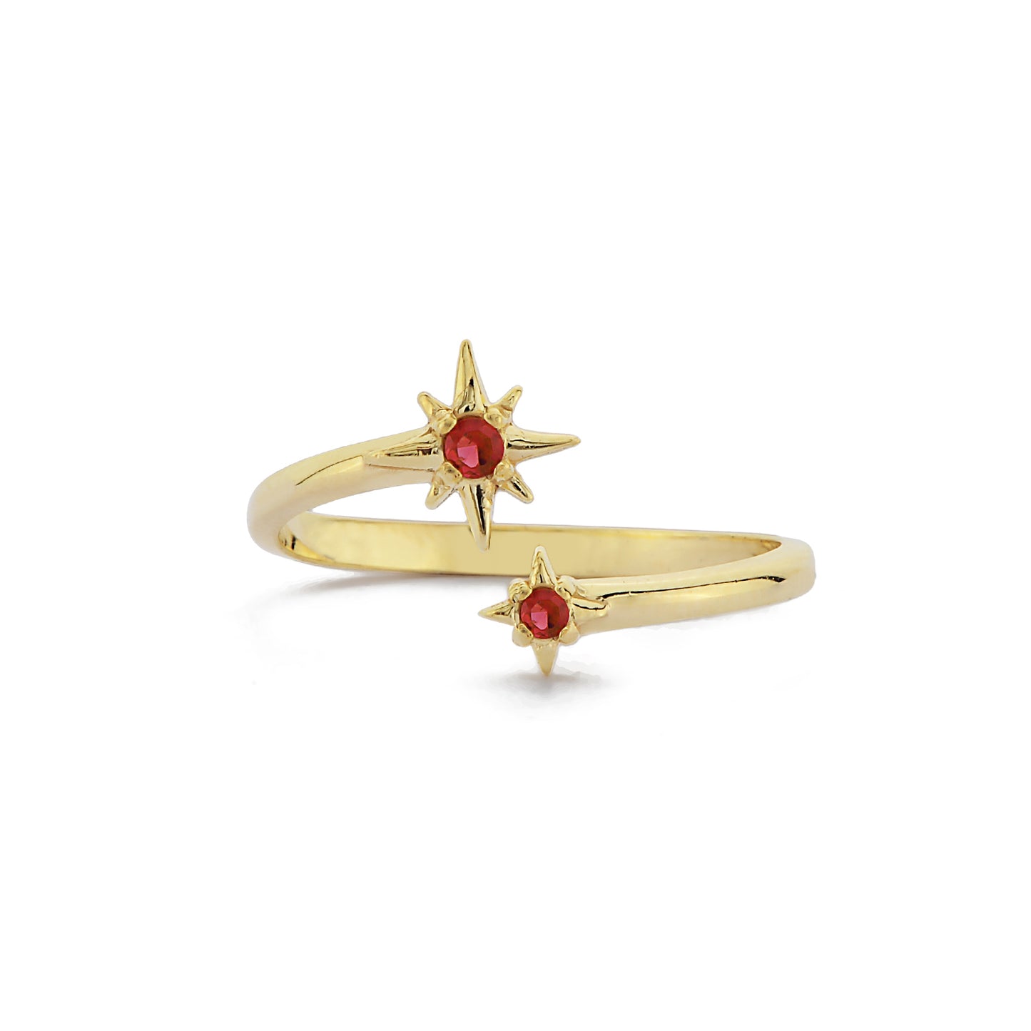 Open Stervormige Rode Robijn Diamanten Ring, Verstelbare Handgemaakte 14k Massief Gouden Ring, Astrale Planetaire Gebogen Ring