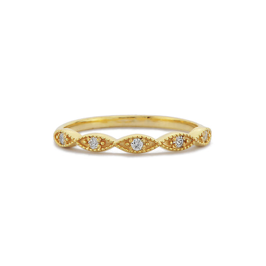 Retro Witte Diamanten Kralen Marquise Gouden Dames Ring