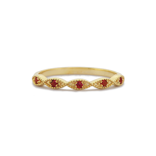 Retro Rode Robijn Diamanten Halve Eeuwigheid Band Ring Voor Voorstel, Kralen Marquise Vormige Ring, Handgemaakte 14k en 18k Massief Gouden Ring
