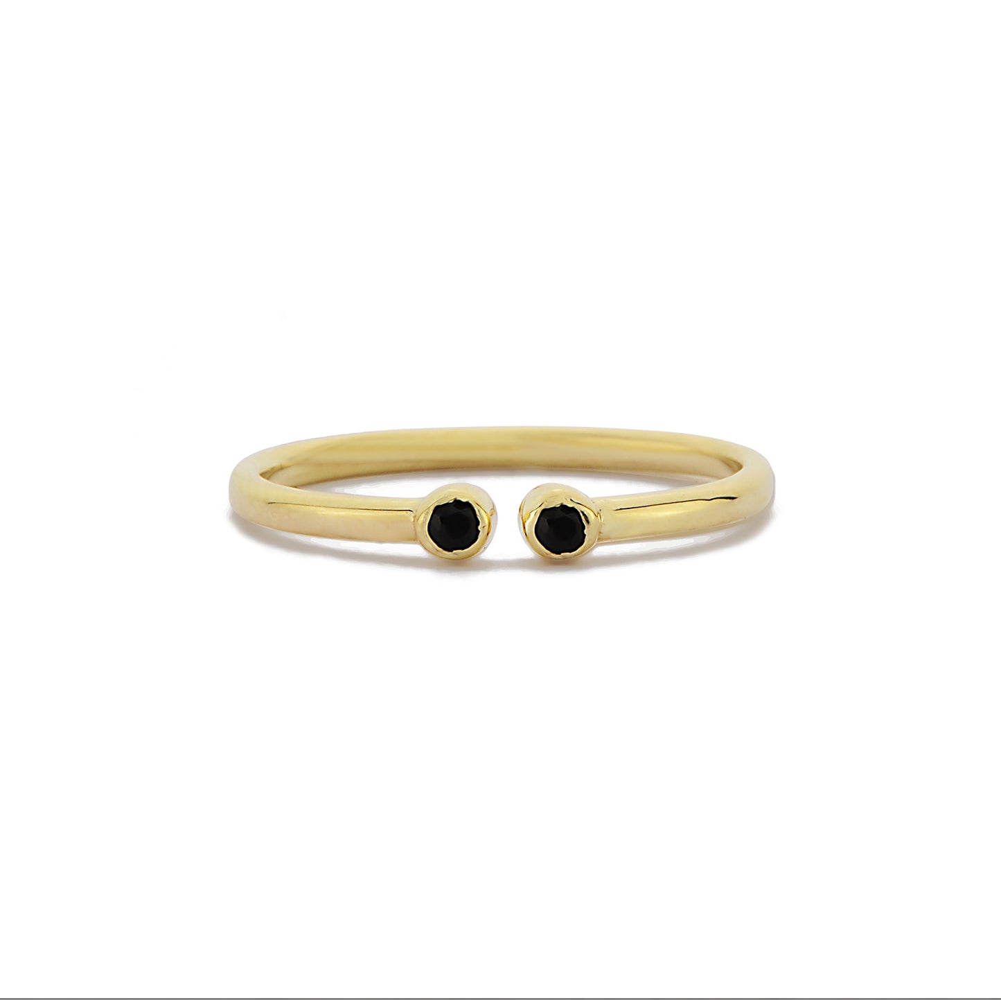 Twee Stenen Open Bezel Verstelbare Ring, Open Manchet Dubbele Zwarte Diamant Bezel Set Ring, Handgemaakte 14k Massief Gouden Ring