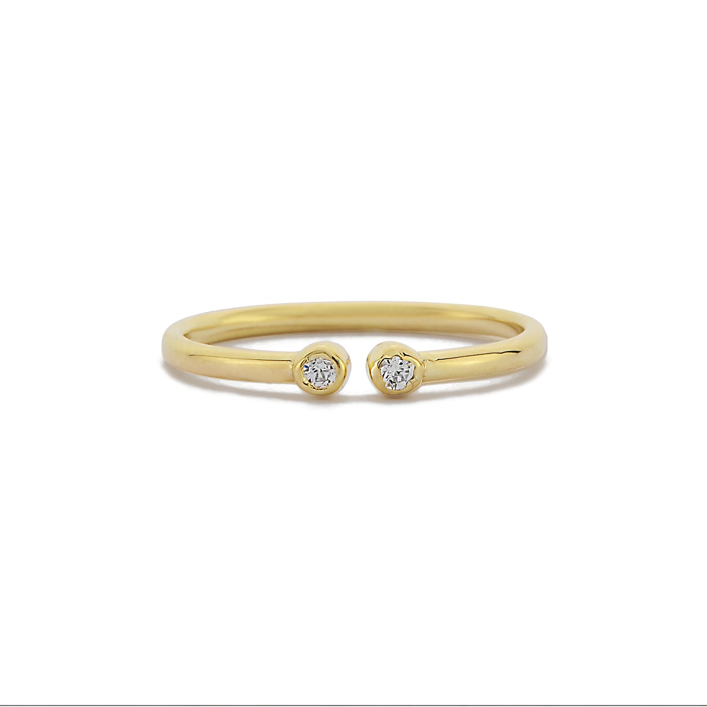 Twee Stenen Open Bezel Verstelbare Ring, Open Manchet Dubbele Diamant Bezel Set Ring, Handgemaakte 14k Massief Gouden Ring