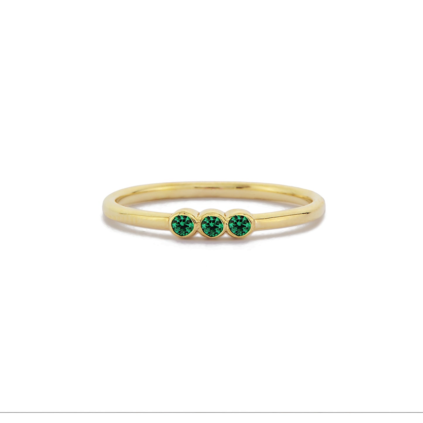 Drie Steen Groene Smaragd Diamanten Ring Trouwring, Handgemaakte Groene Smaragd Diamant Solitaire 14k Massief Gouden Ring Voor Voorstel