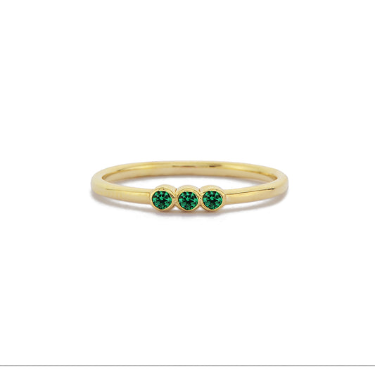 Drie Steen Groene Smaragd Diamanten Ring Trouwring, Handgemaakte Groene Smaragd Diamant Solitaire 14k Massief Gouden Ring Voor Voorstel
