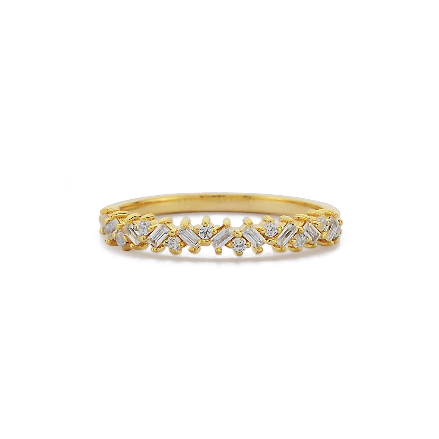 Cluster Zig Zag Ring / Baguette and Round Diamond Cocktail Ring / Half Eternity Ring / Handmade 14k 18k Solid Gold Stackable Ring