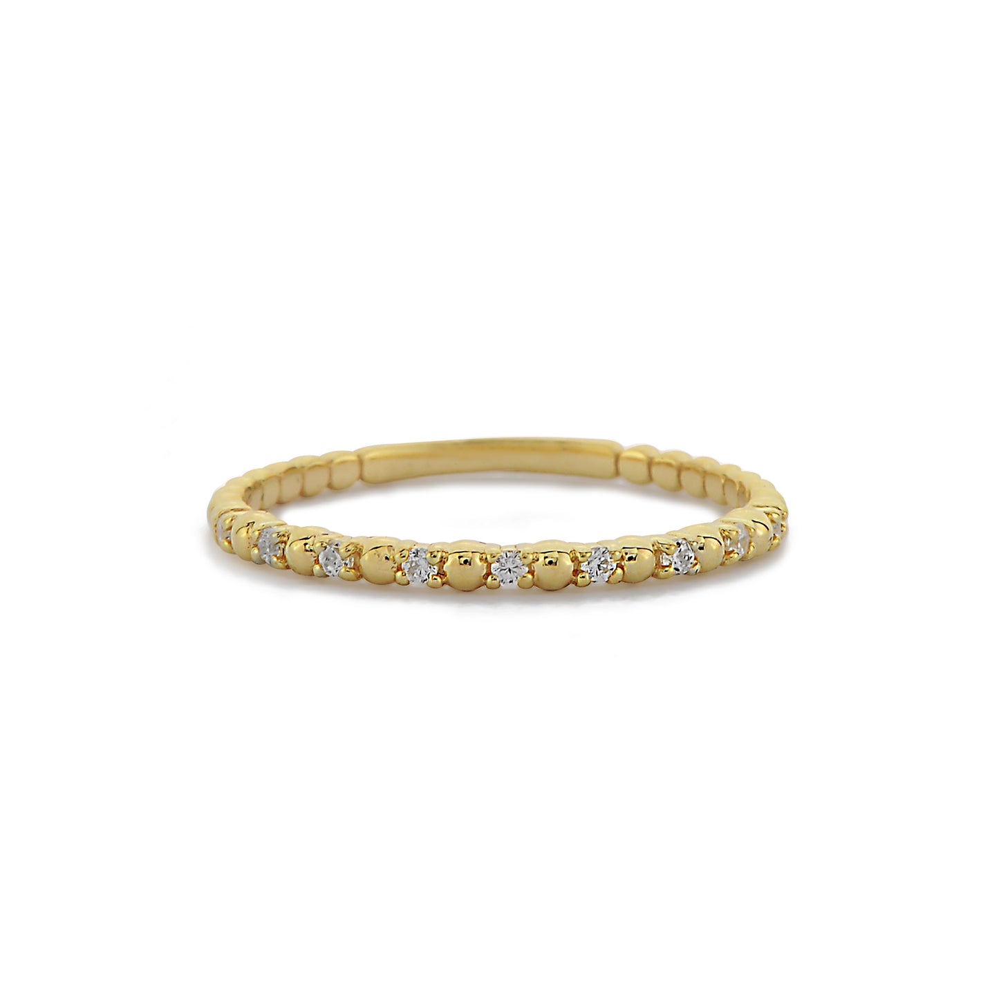 Kralen Diamant Massief Gouden Ring, Kralen Halve Eeuwigheid Diamant  Trouwring, Kleine Diamanten 14k Massief Gouden Ring