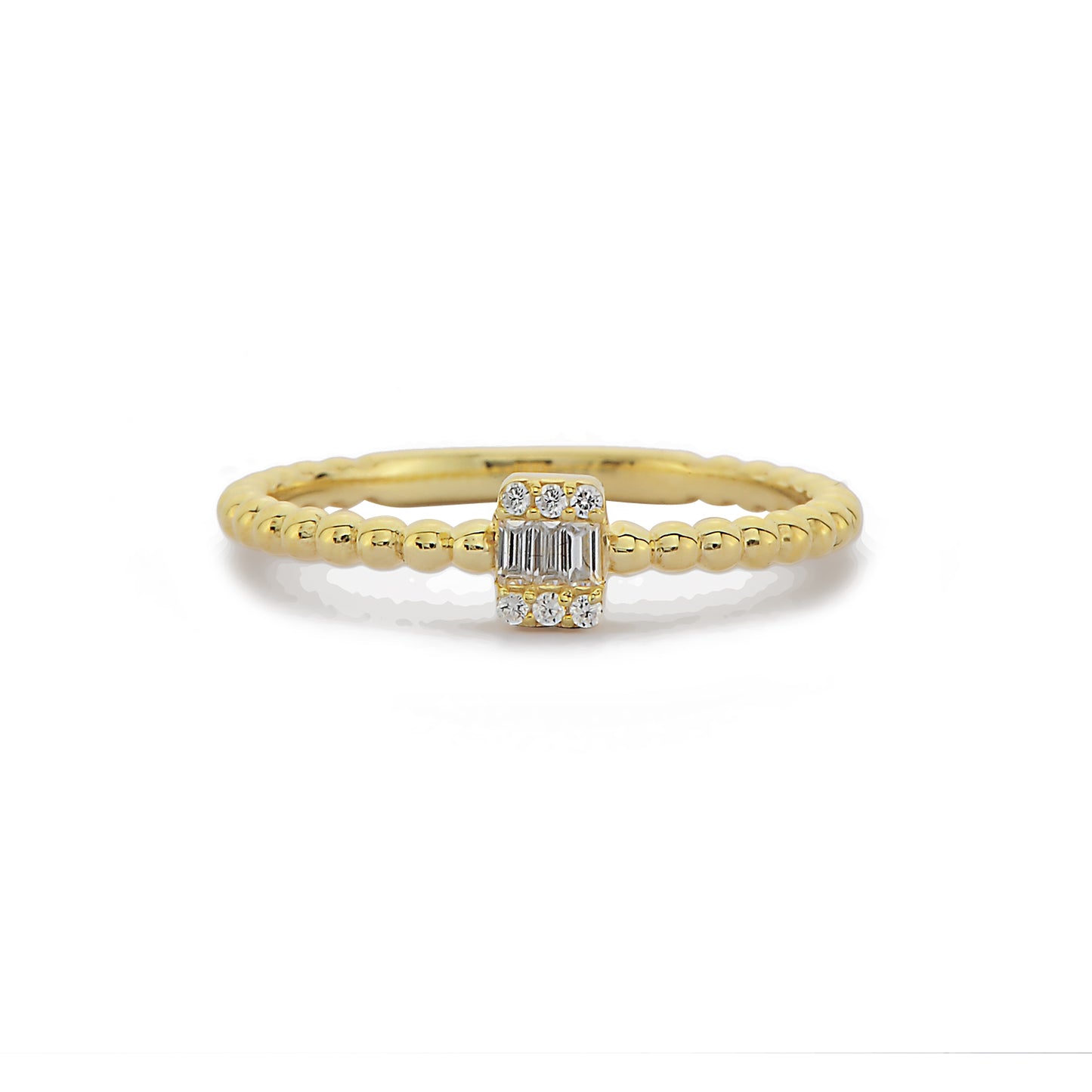 Kralen Band Stokbrood Diamanten Verlovingsring, Minimalistische 14k Massief Gouden Ring, Kleine Diamanten Trouwring