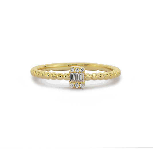 Kralen Band Stokbrood Diamanten Verlovingsring, Minimalistische 14k Massief Gouden Ring, Kleine Diamanten Trouwring