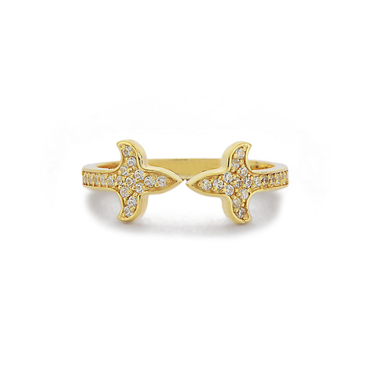 Minimalistische Cluster Diamanten Gouden Ring, Handgemaakte Gebogen 14k Massief Gouden Verlovingsring