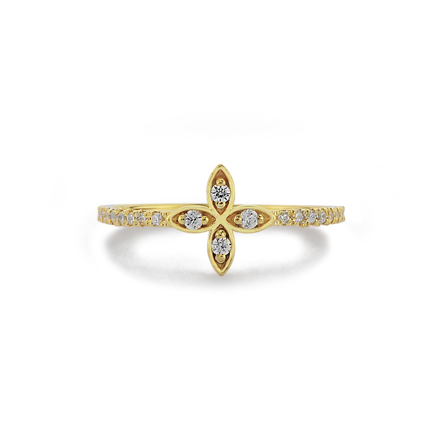 Bloemvormige Minimalistische Cluster Diamanten Gouden Ring
