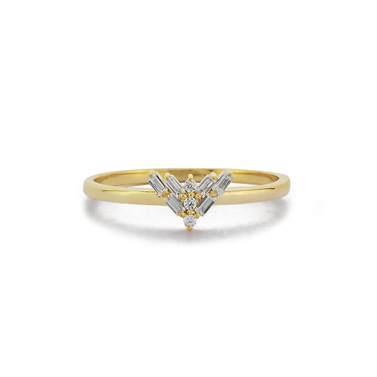 Driehoekige Diamanten Ring, Handgemaakte Driehoek Cluster 14k Gouden Ring, Verlovingsband