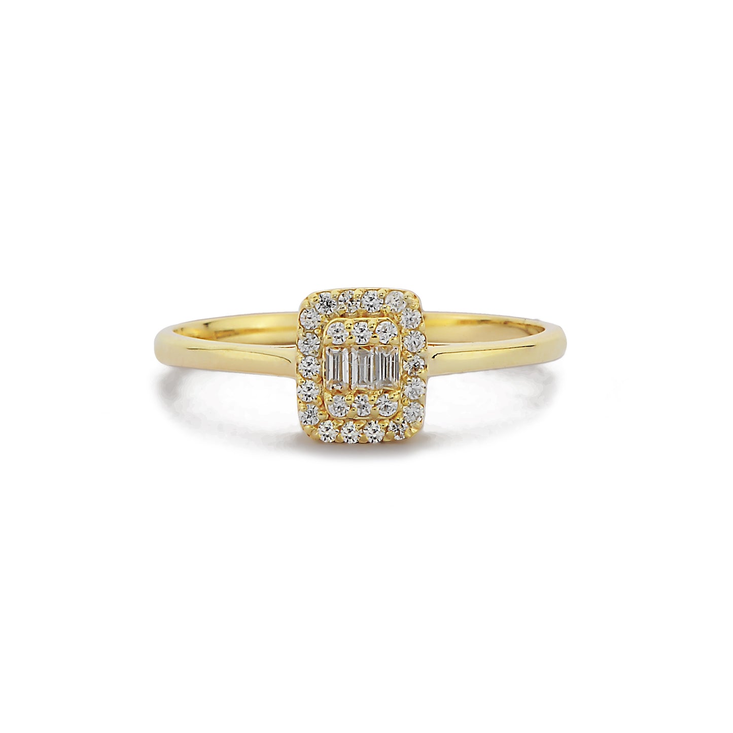 Handgemaakte 14k Massief Gouden Baguette Cluster Diamanten Ring, Vierkante Baguette Rn Ronde Gemengde Ring