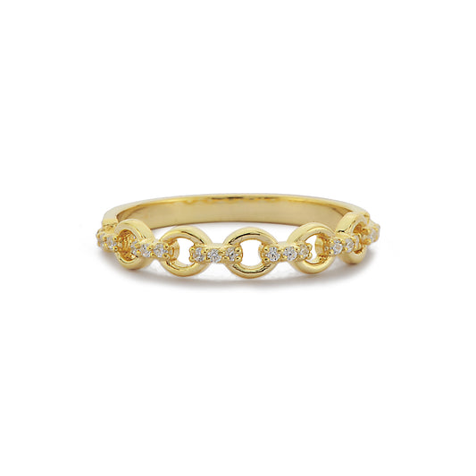Cuban Chain Diamond Gold Ring / Handmade Chain Link / 14k & 18k Solid Gold Stackable Ring / Dainty and Minimalist Diamond Ring / Trend Ring