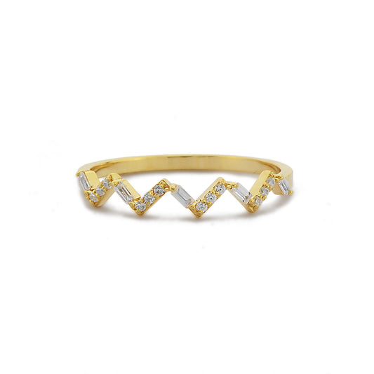 Zigzag Diamanten Gouden Ring, Cluster Halve Eeuwigheid Stokbrood En Ronde Diamanten Cocktailring