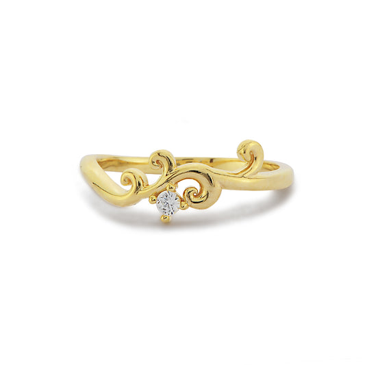 Gebogen Diamanten Gouden Ring, Handgemaakte 14k 18k Massief Gouden Ivy Golvende Vormige Diamanten Band Ring