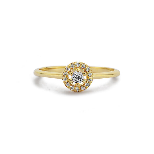 Ronde Diamanten Massief Gouden Verlovingsring, Handgemaakte 14k Gouden Solitaire Diamanten Band Belofte Ring
