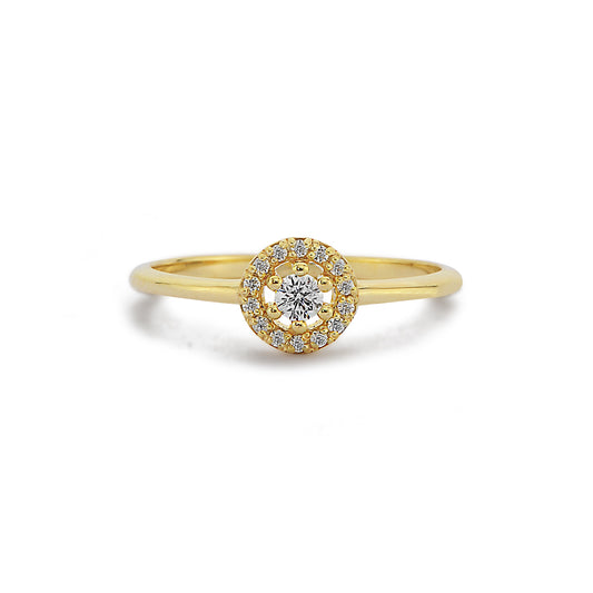 Ronde Diamanten Massief Gouden Verlovingsring, Handgemaakte 14k Gouden Solitaire Diamanten Band Belofte Ring